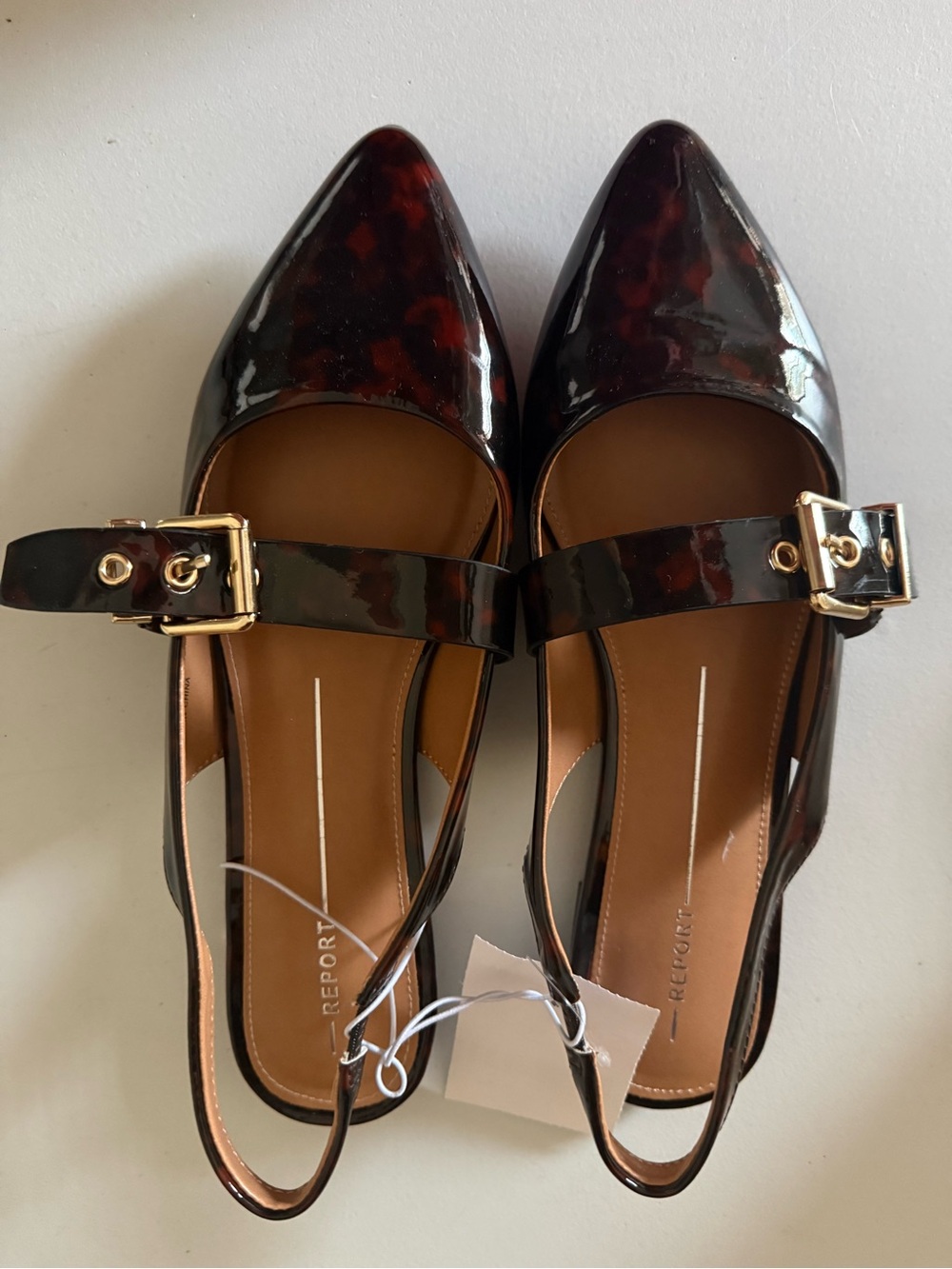 New Pointed Toe Tortoiseshell Slingback Flats with Buckle